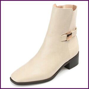 Comfort Foam Booties Vegan Leather Square Toe Block Heel Zipper Closure